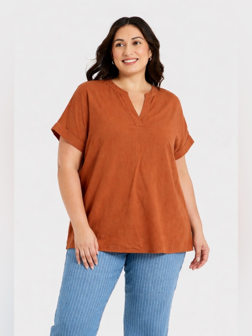 NEW Women’s 3XL Rust Brown Blouse Short Sleeve V-Neck Casual Top